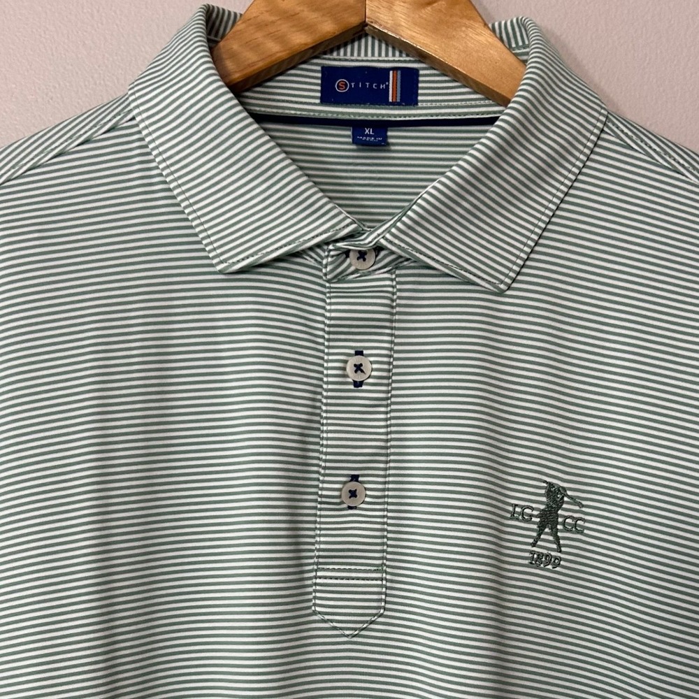Stitch Golf Shirt Mens XL Green White Striped Stretch Performance Polo LGCC 1890